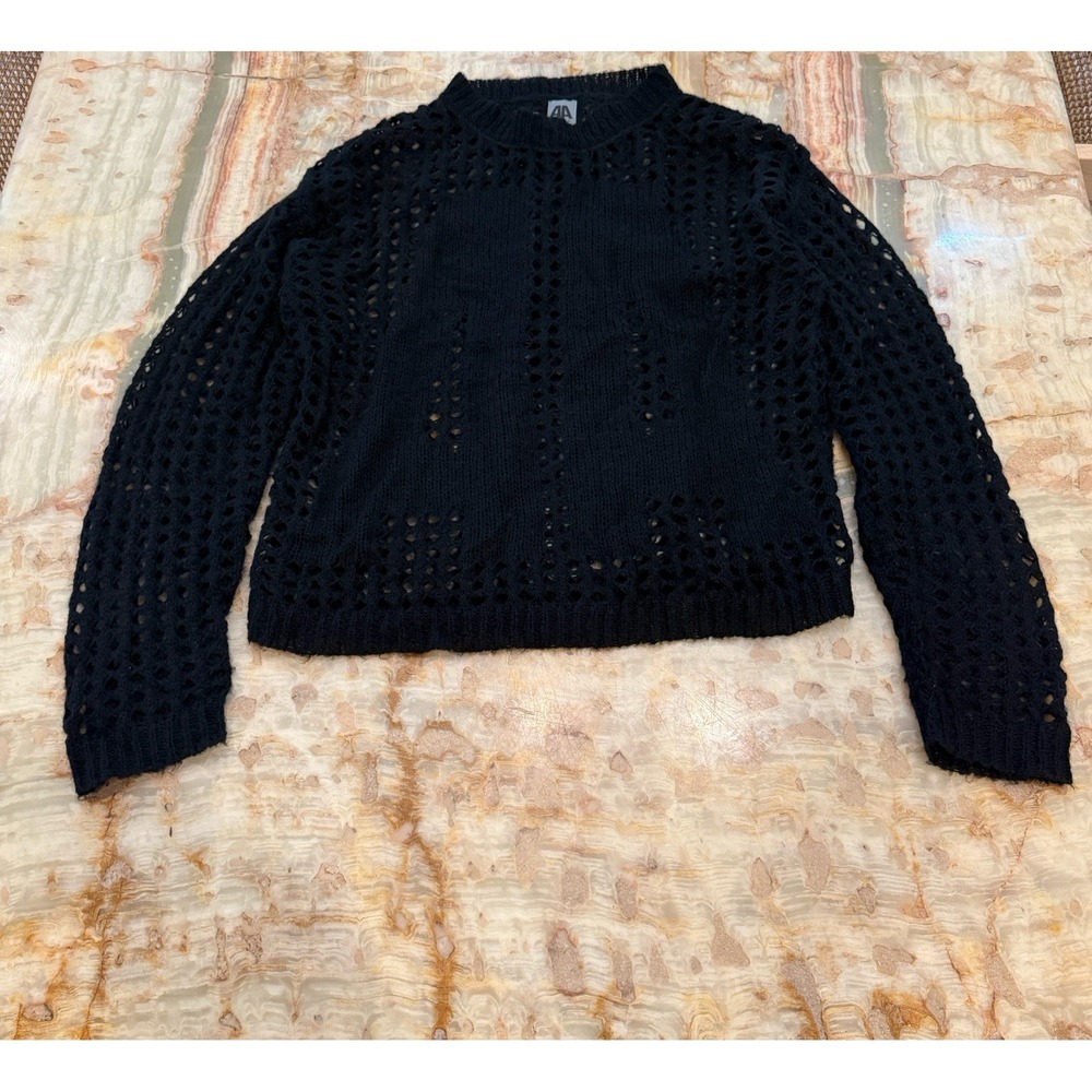 Aprils Array Womens Medium Black‎ Open Knit Crochet Sweater Pullover Boho